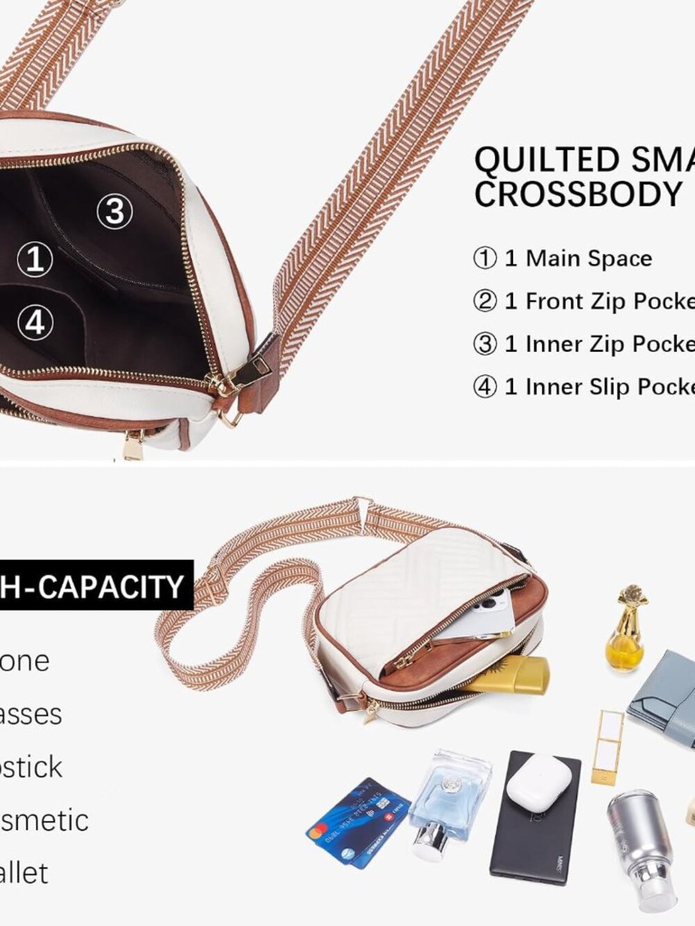 Quilted Crossbody Bags for Women Vegan Leather Purses Shoulder Handbags with Wid - Picture 4 of 6